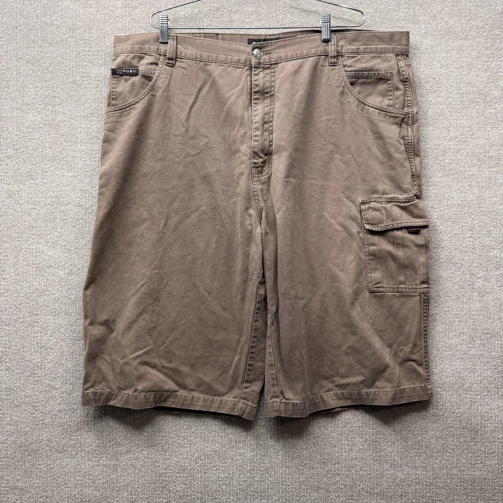 FUBU The Collection Cargo Shorts Mens 46‎ Brown Canvas Utility Big Tall Relaxed